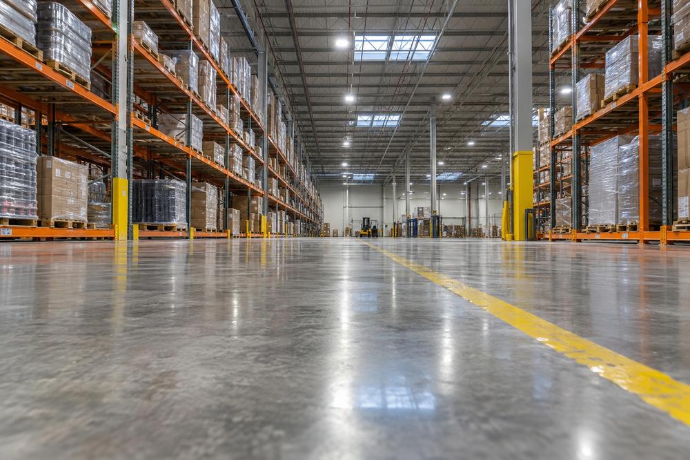 Polished concrete floor in a large warehouse